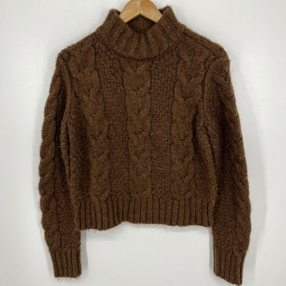 American Eagle Women Brown Chunky Cable Knit‎ Mock Neck Sweater Small